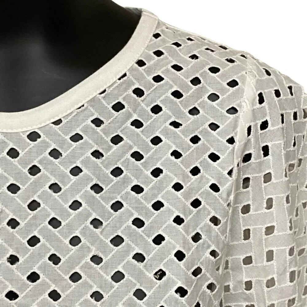 Zara White Cotton Eyelet Puff Sleeve Top Size Small